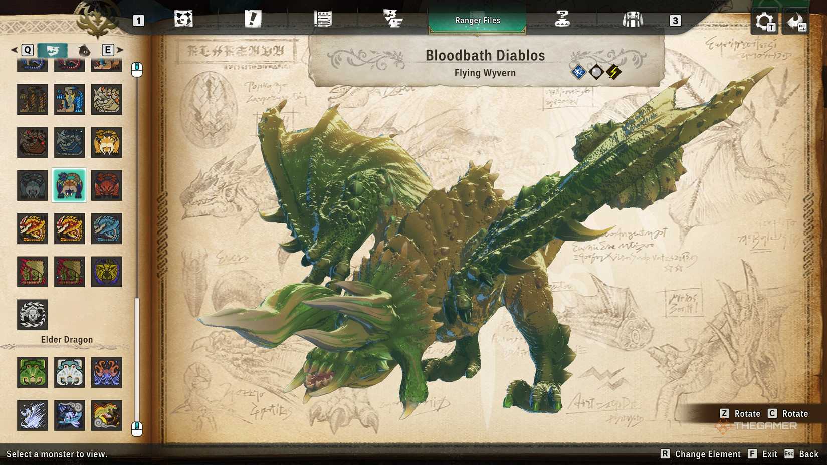 Two-element Thunder Bloodbath Diablos on monsterpedia in monster hunter stories 3.