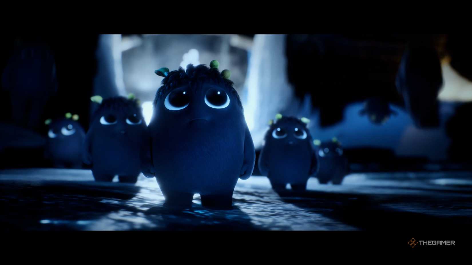 In Kena: Bridge of Spirits, several corruption creatures are seen together looking upwards.