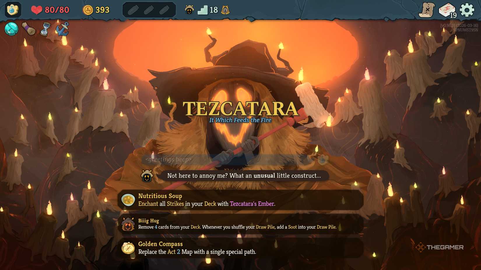A player who chooses the Golden Compass special card in Slay the Spire 2.