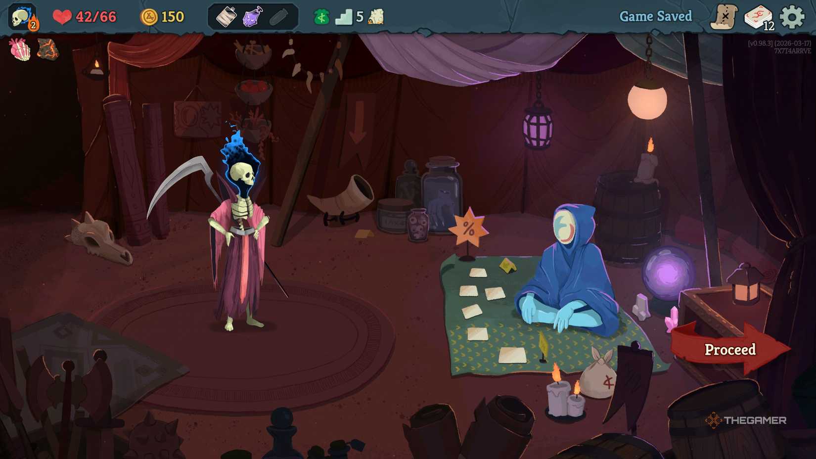 The player fighting the Fake Merchant secret boss in Slay the Spire 2.