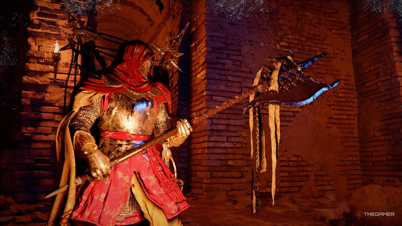 A player locating and finding the Vow of the Dead King halberd in Crimson Desert.