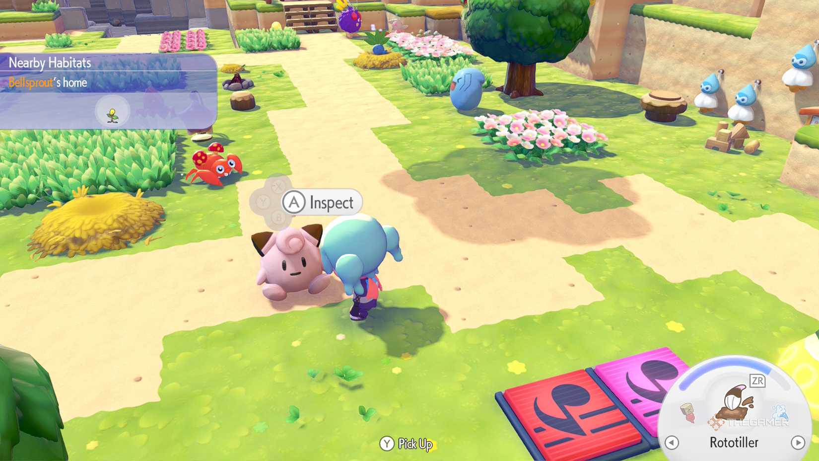 A sympathetic player next to the Clefairy doll in Pokémon Pokopia.