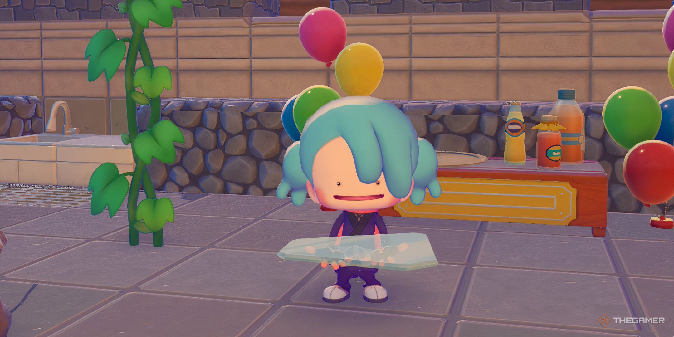 The same player holds a jar in Pokemon Pokopia.