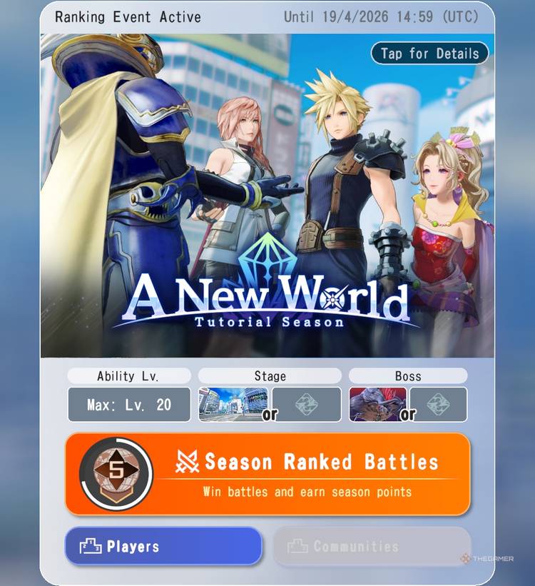 A banner for the New World Tutorial Season in Dissidia Duellum Final Fantasy.