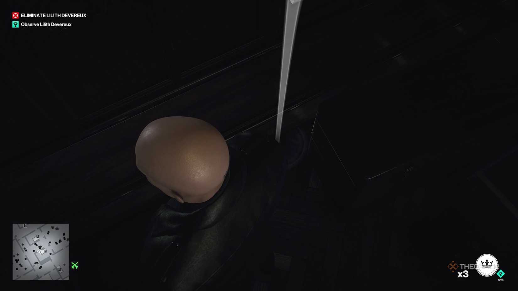 Agent 47 about to flip a coin in Hitman World of Assassination.