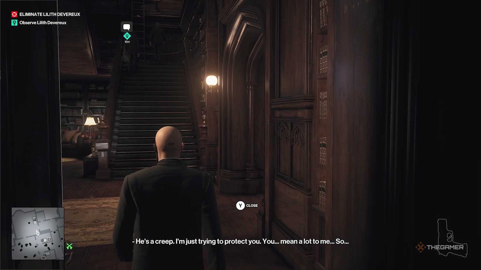 Agent 47 following Lilith up the stairs in Hitman World of Assassination.