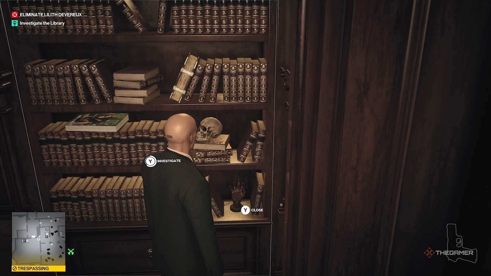 Agent 47 looking at secret passageway in Hitman World of Assassination.