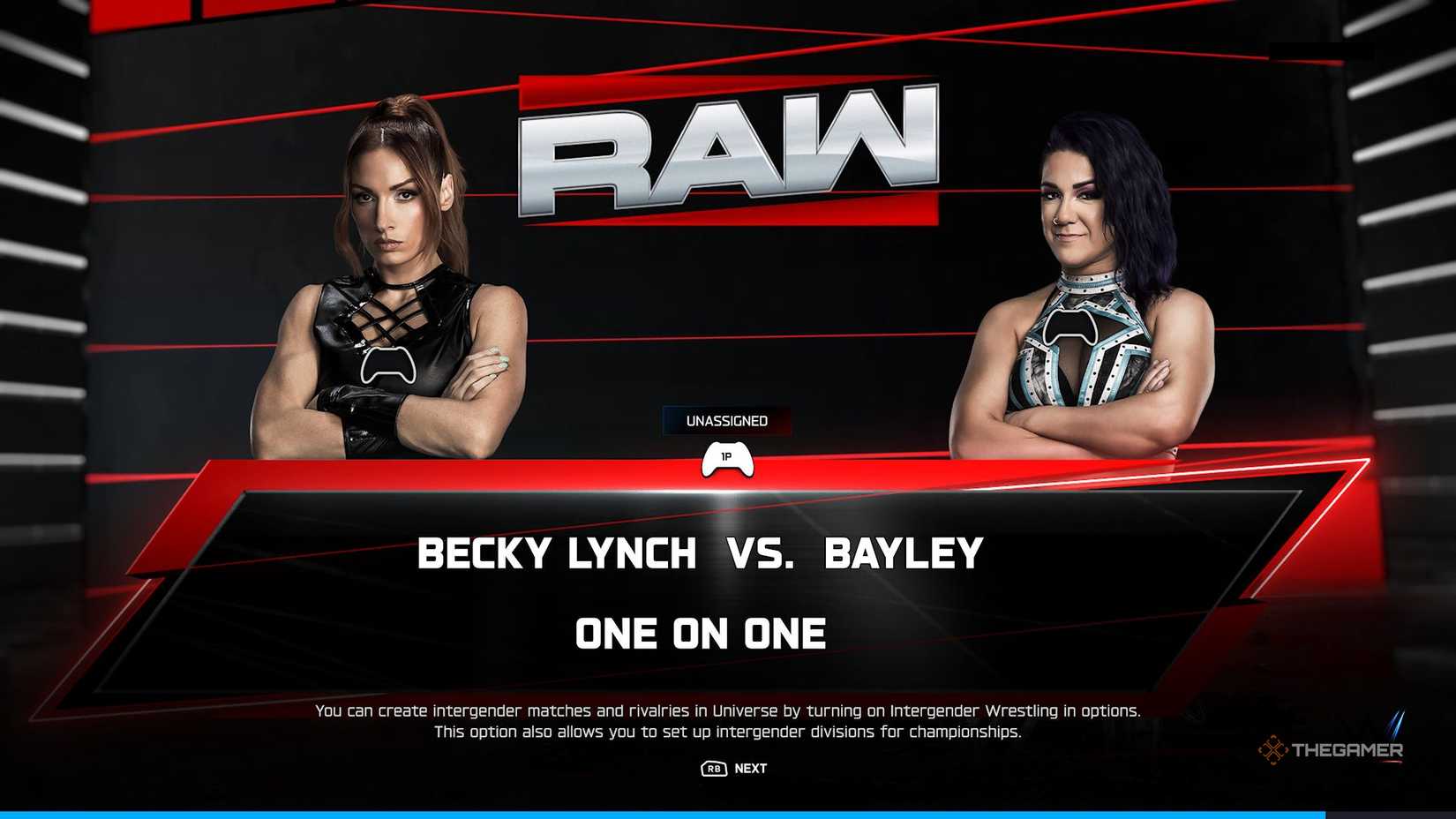 Becky Lynch vs Bayley match screen in WWE 2K26.
