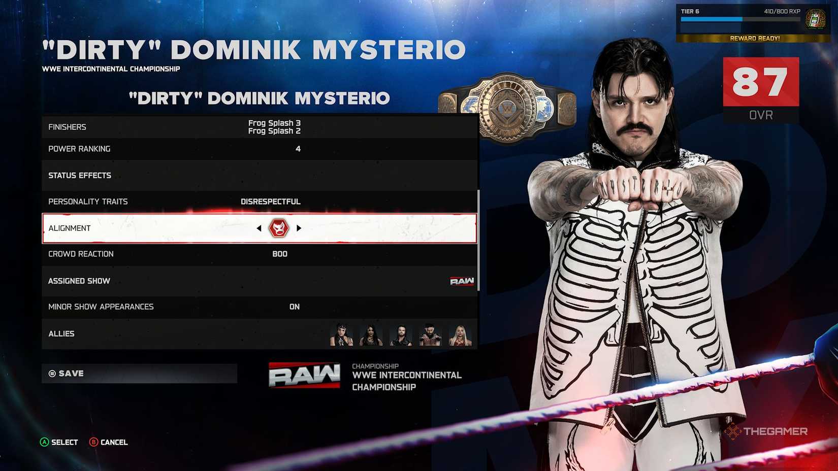 Changing Dominik Mysterio's alignment in WWE 2K26. 