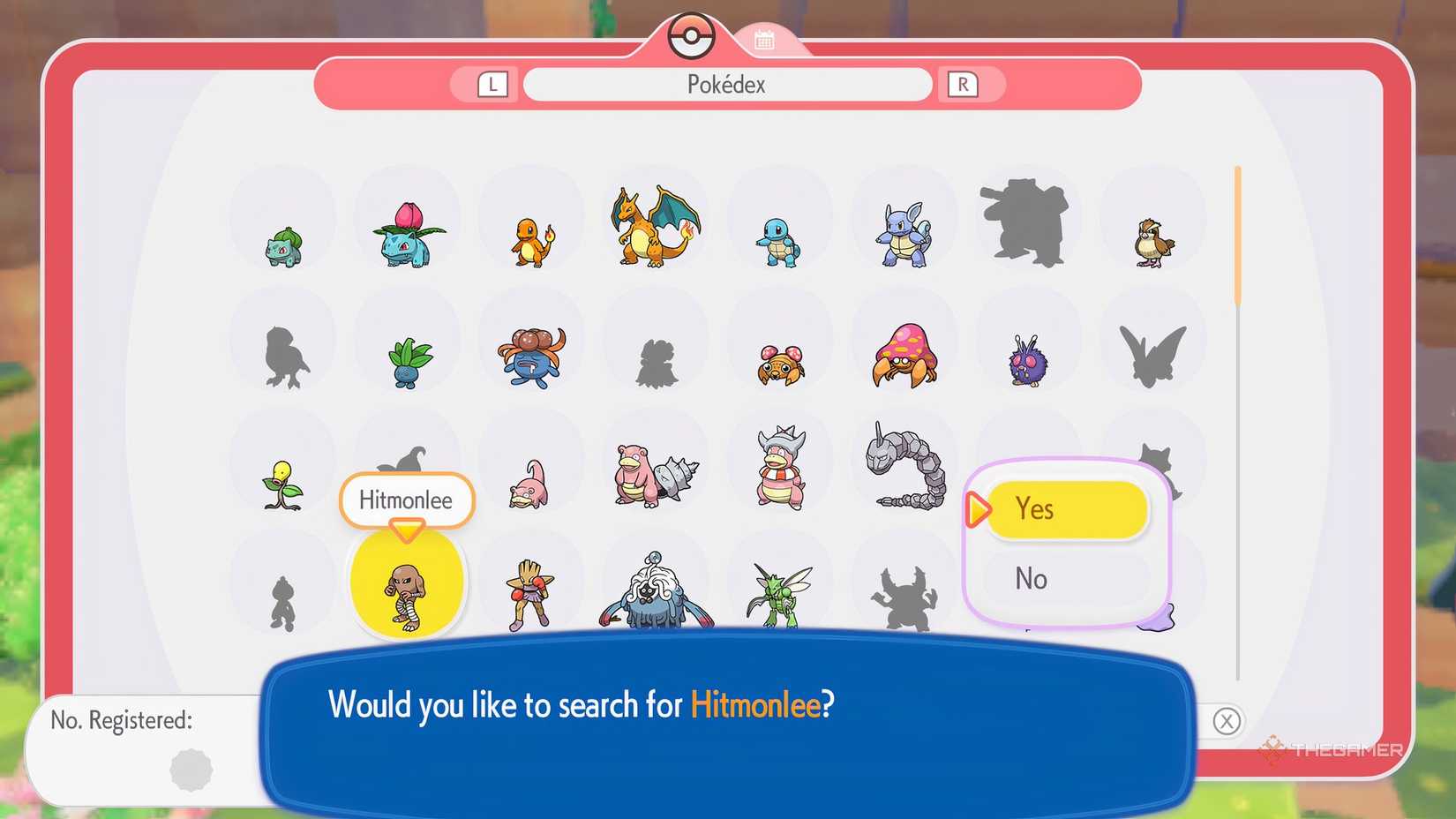 Choosing to search for a Pokemon from the Pokedex in Pokemon Pokopia.