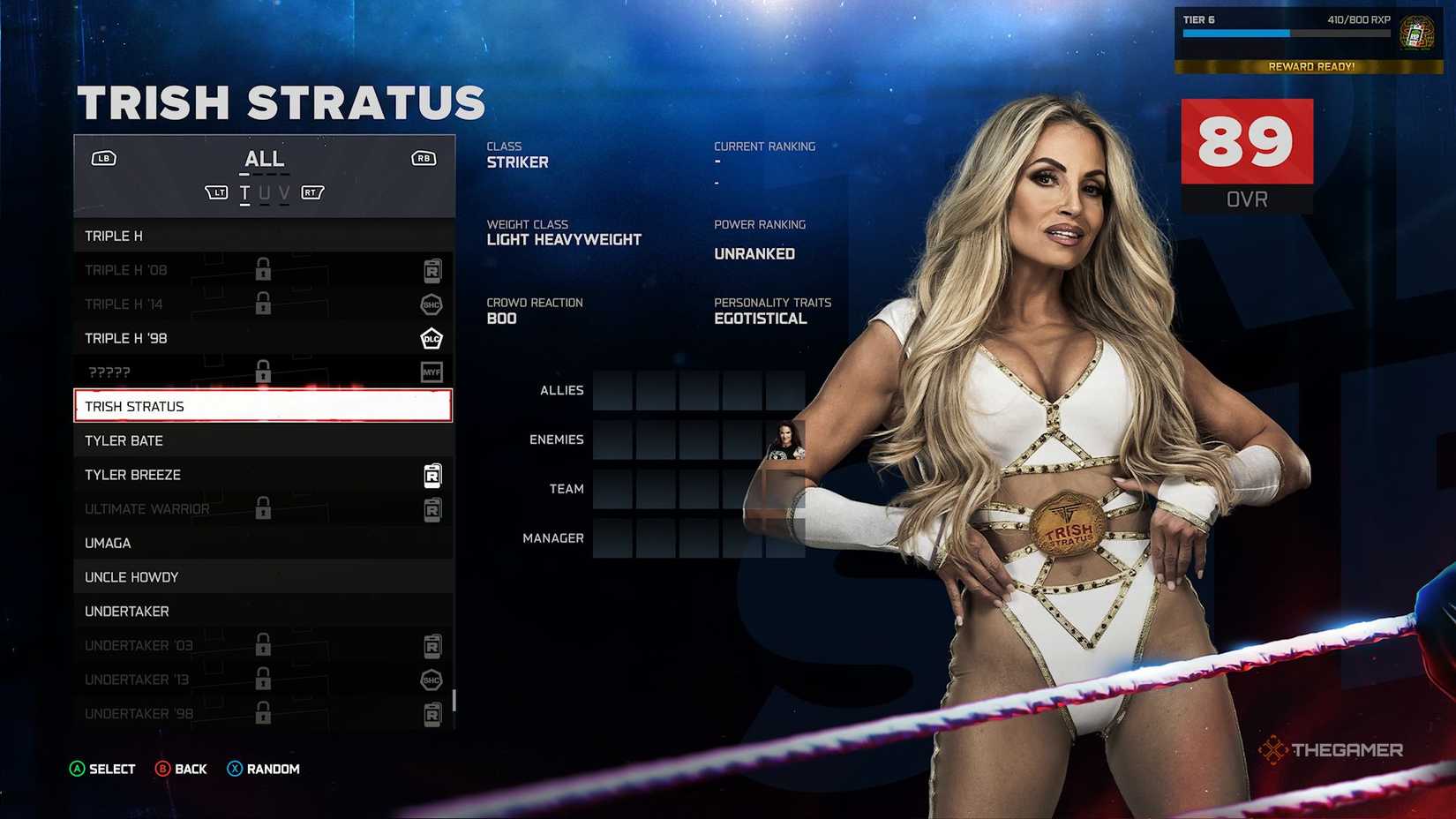 Choosing Trish Stratus for Superstar Mode in Universe in WWE 2K26.