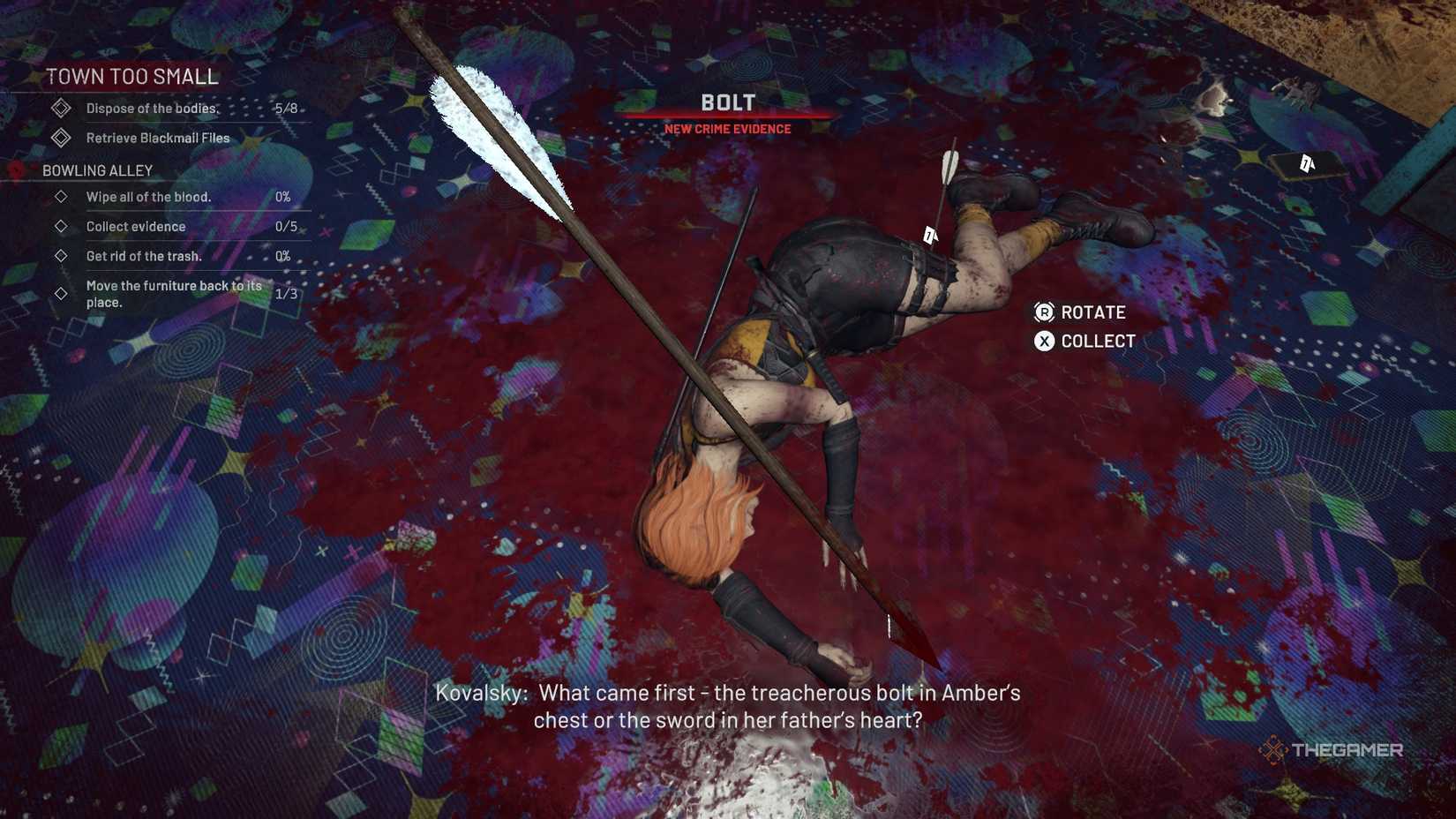 Crime Scene Cleaner Amber's body with bolts in her.