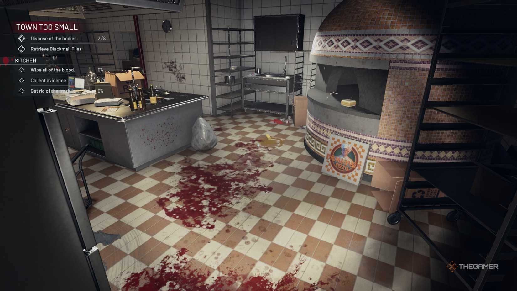 Crime Scene Cleaner bloody kitchen scene.