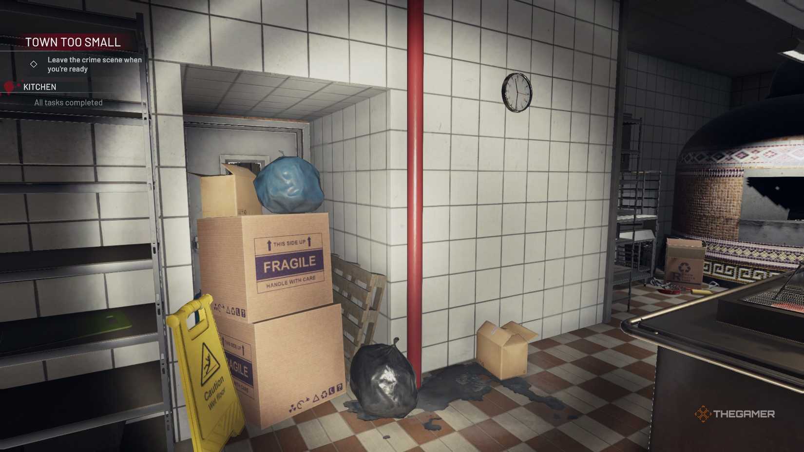 Crime Scene Cleaner boxes in front of a door.