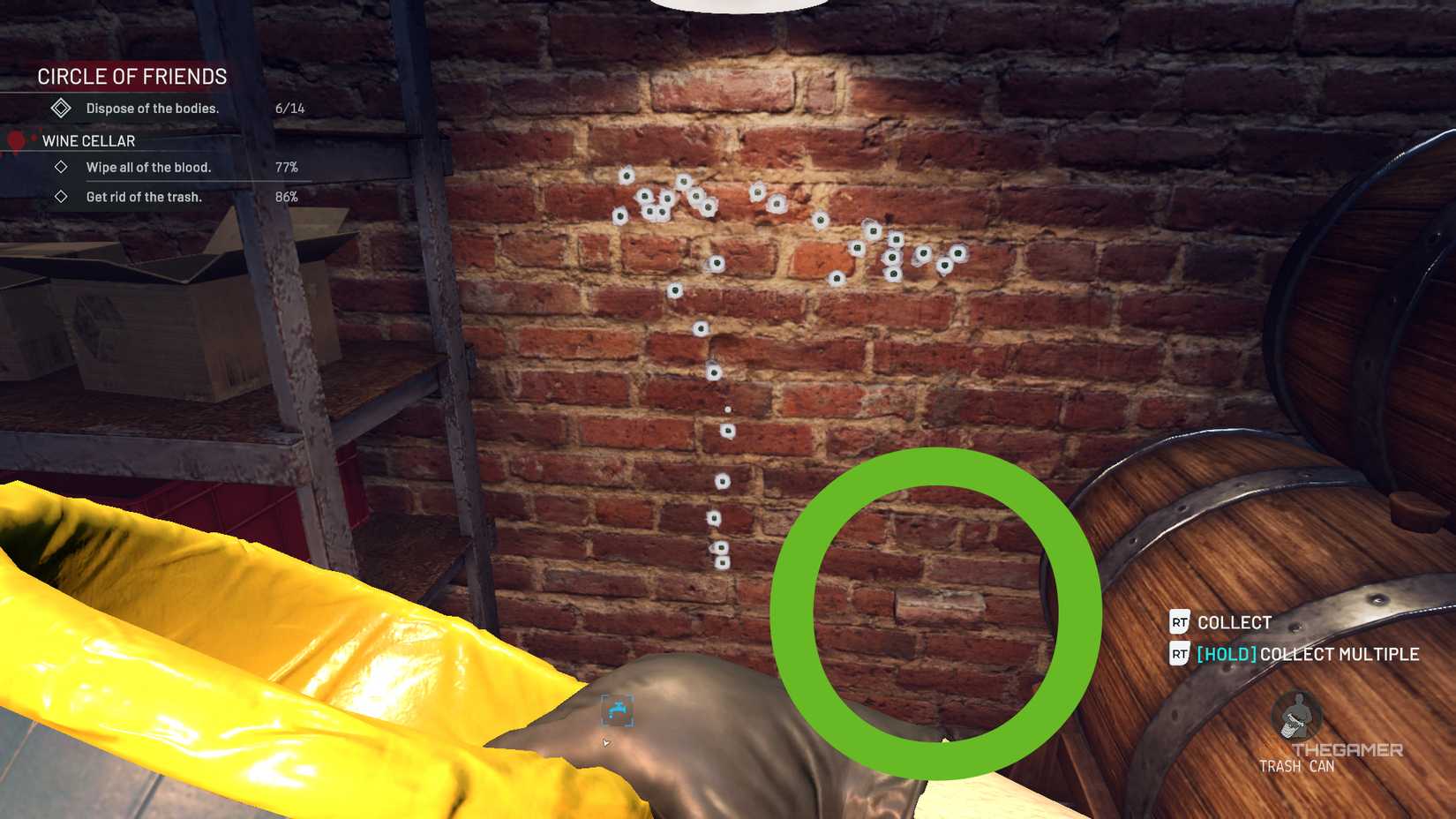 Crime Scene Cleaner brick in the wall circled in green.