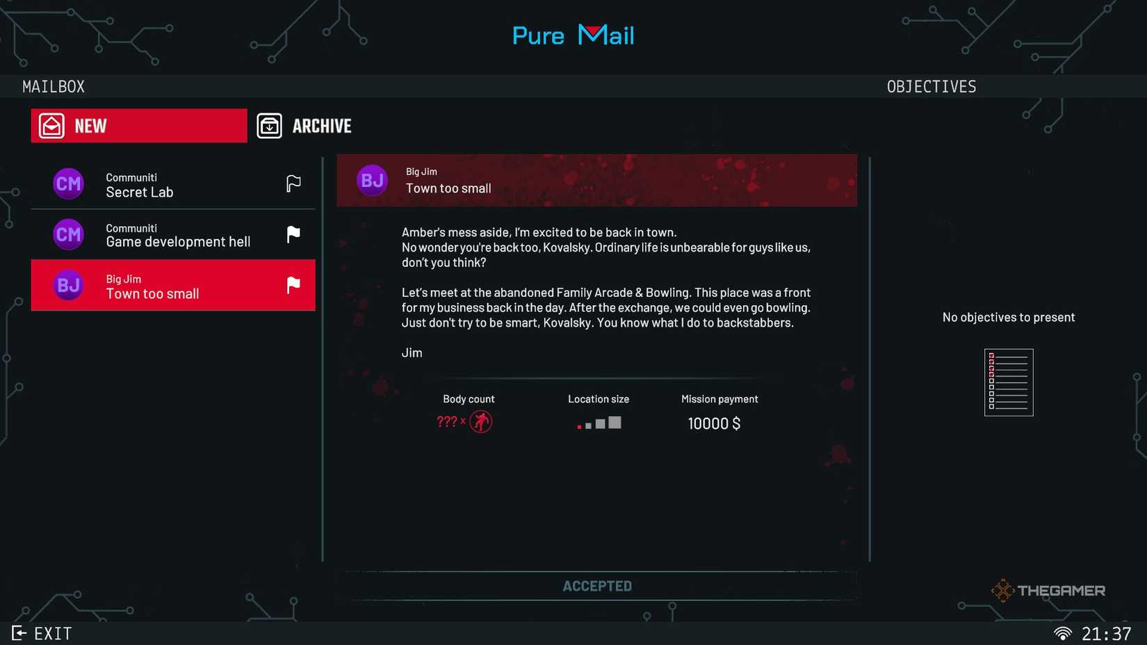 Crime Scene Cleaner email from Big Jim.