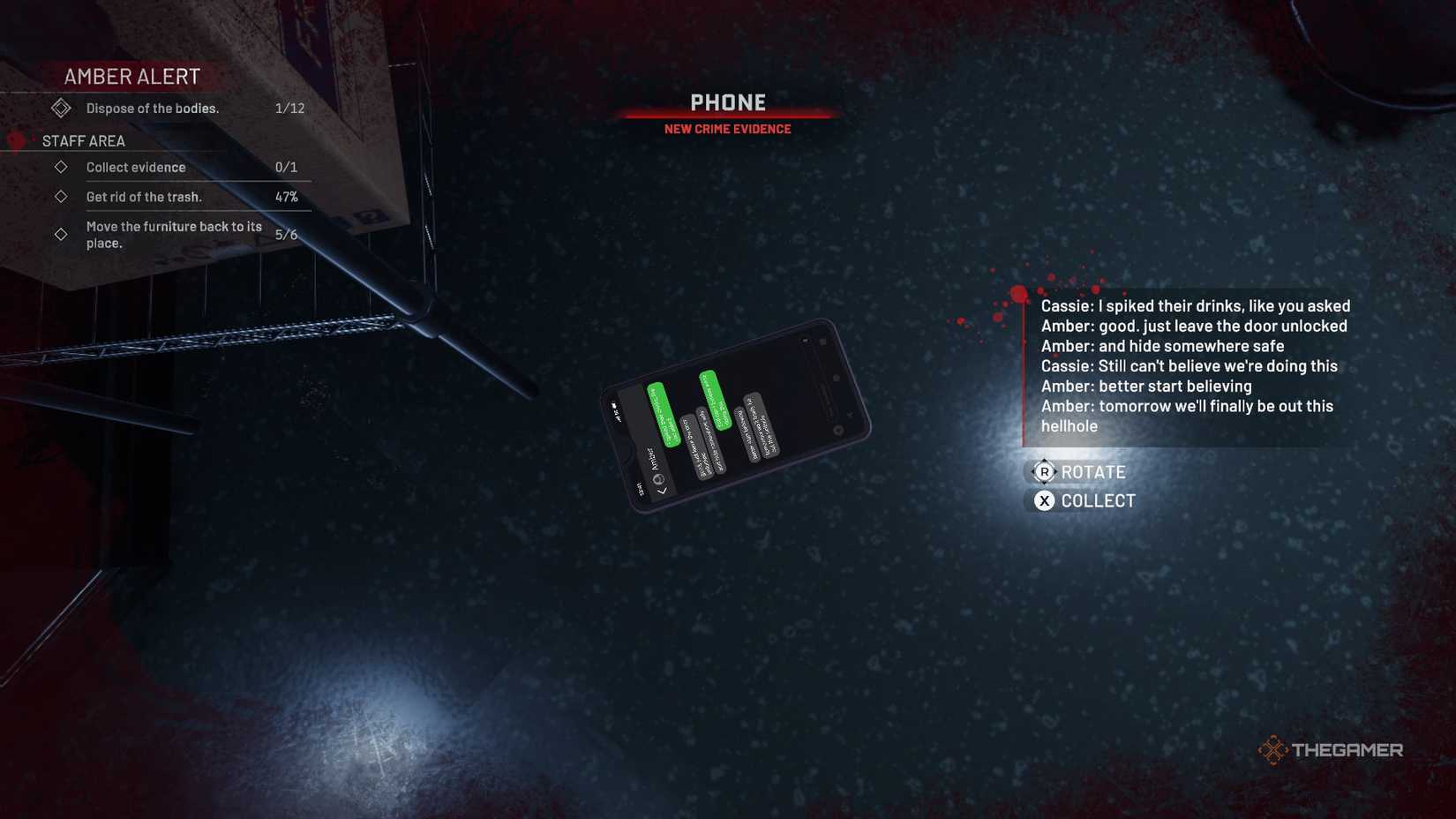 Crime Scene Cleaner phone evidence on the floor.