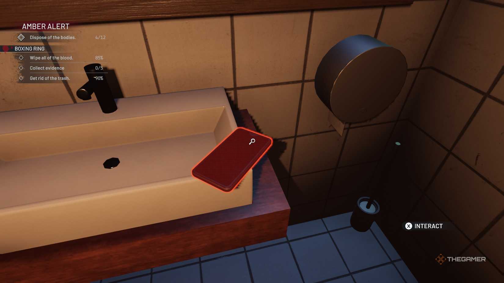 Crime Scene Cleaner phone evidence on the sink.