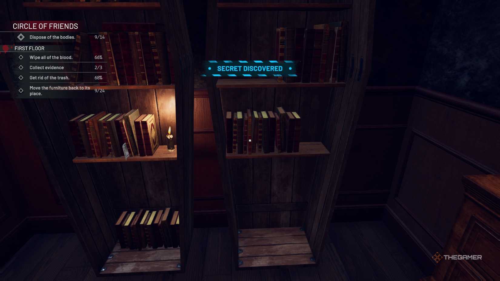 Crime Scene Cleaner secret discovered by the bookshelf.