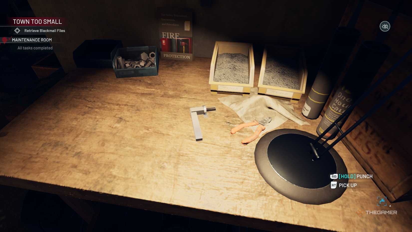 Crime Scene Cleaner white doorknob on table.