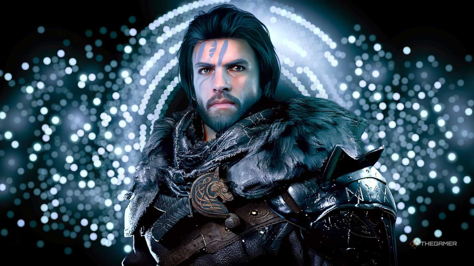 Crimson Desert protagonist in front of a white circle background.