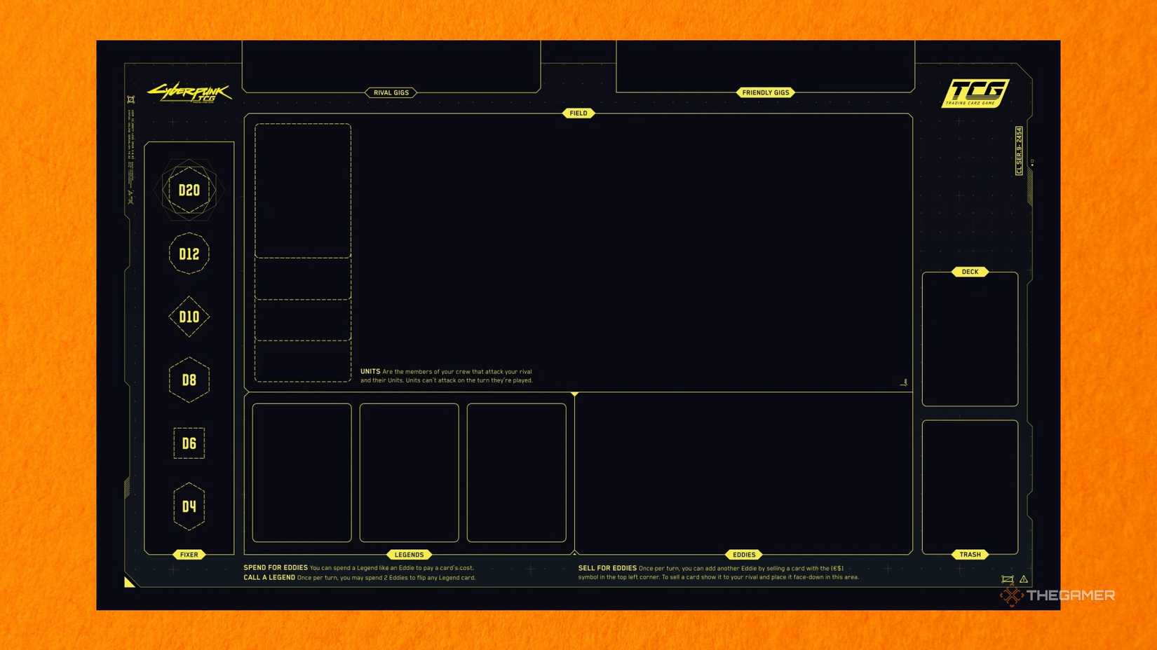 Cyberpunk TCG playmat area.