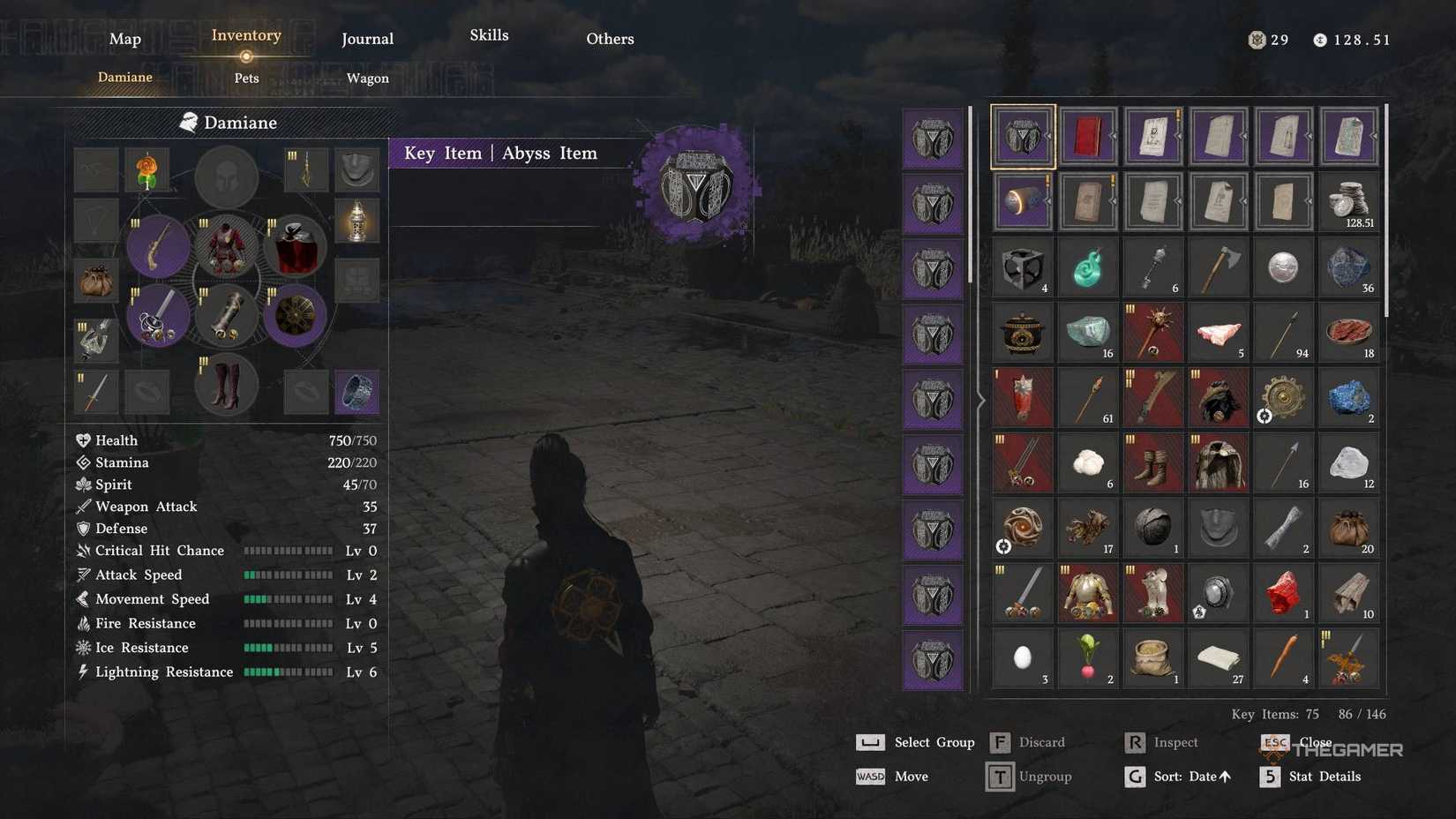 Damian's equipment before the Bastier fight in the Crimson Desert.