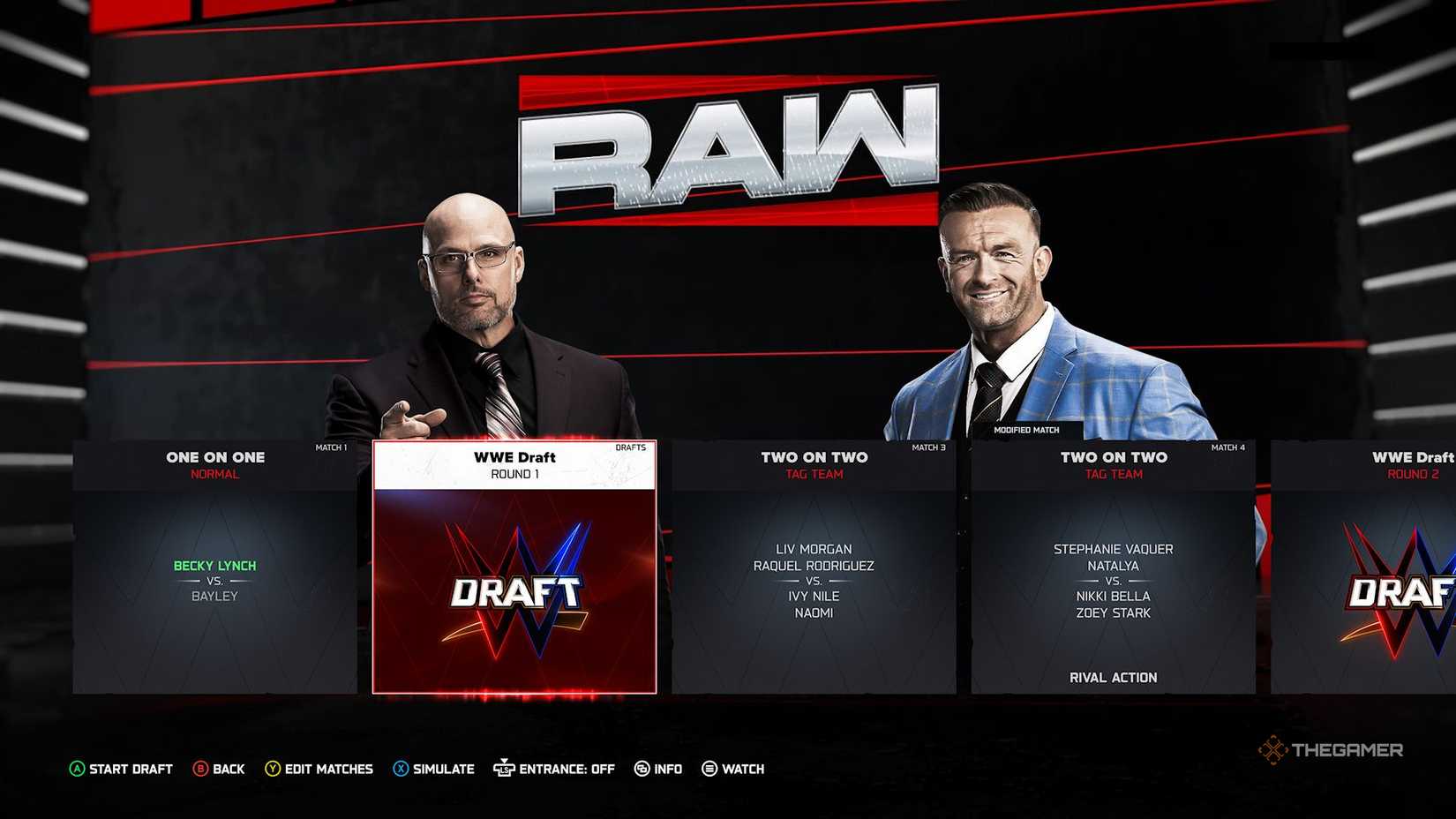 Draft segment on Raw featuring Adam Pearce and Nick Aldis in WWE 2K26.