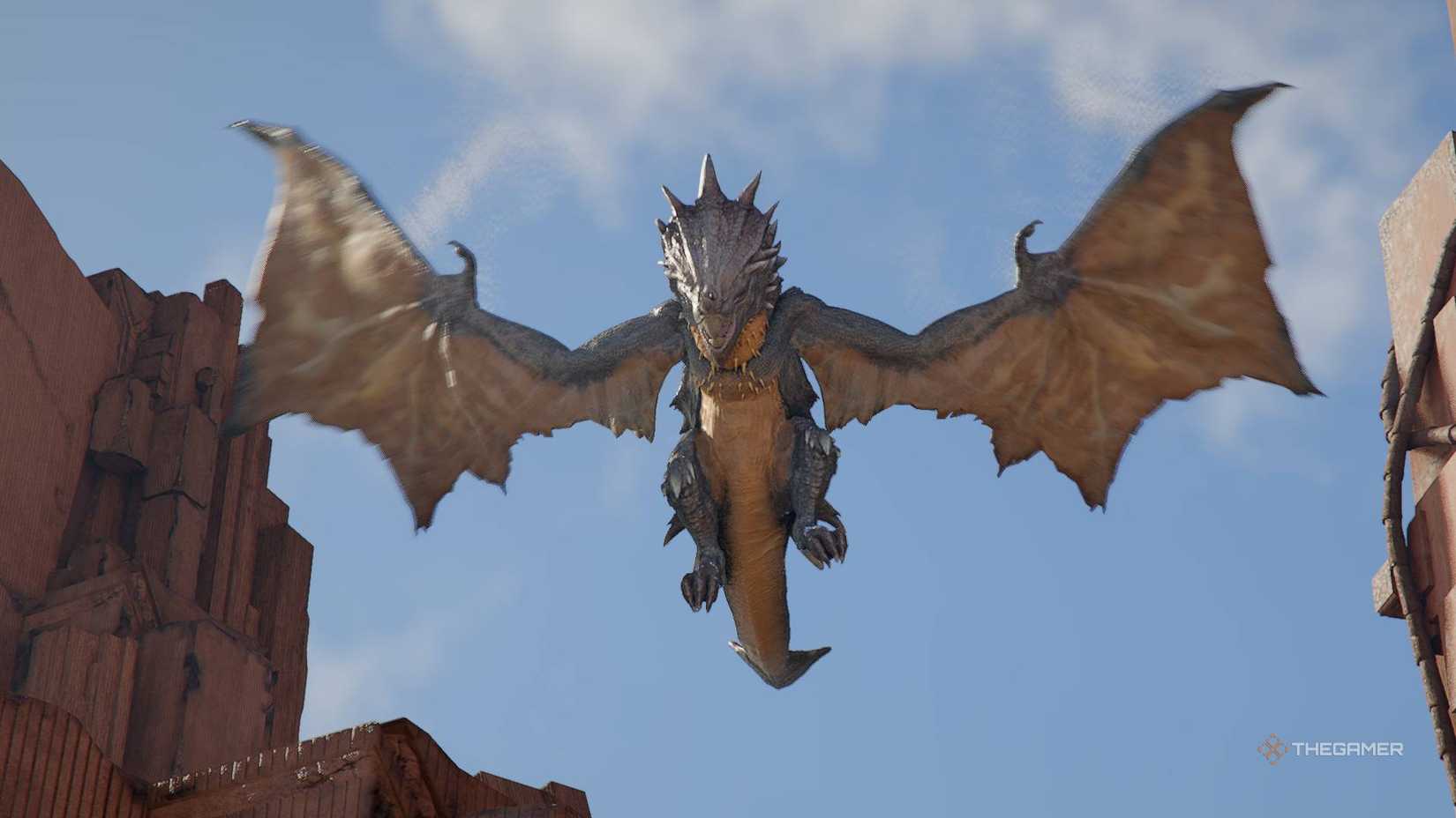 Dragon in Crimson Desert wings spread.