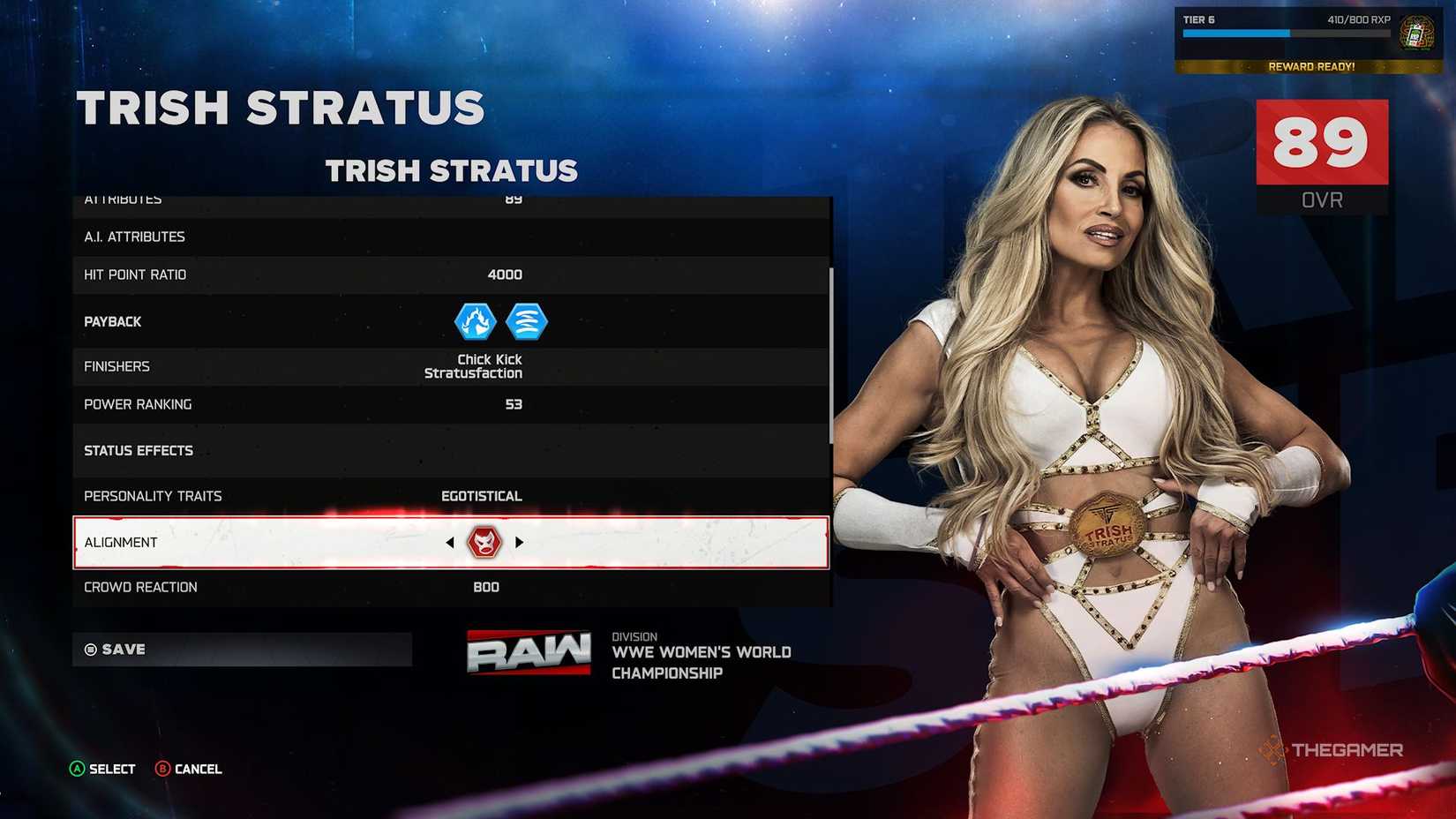 Editing Trish Stratus in WWE 2K26.
