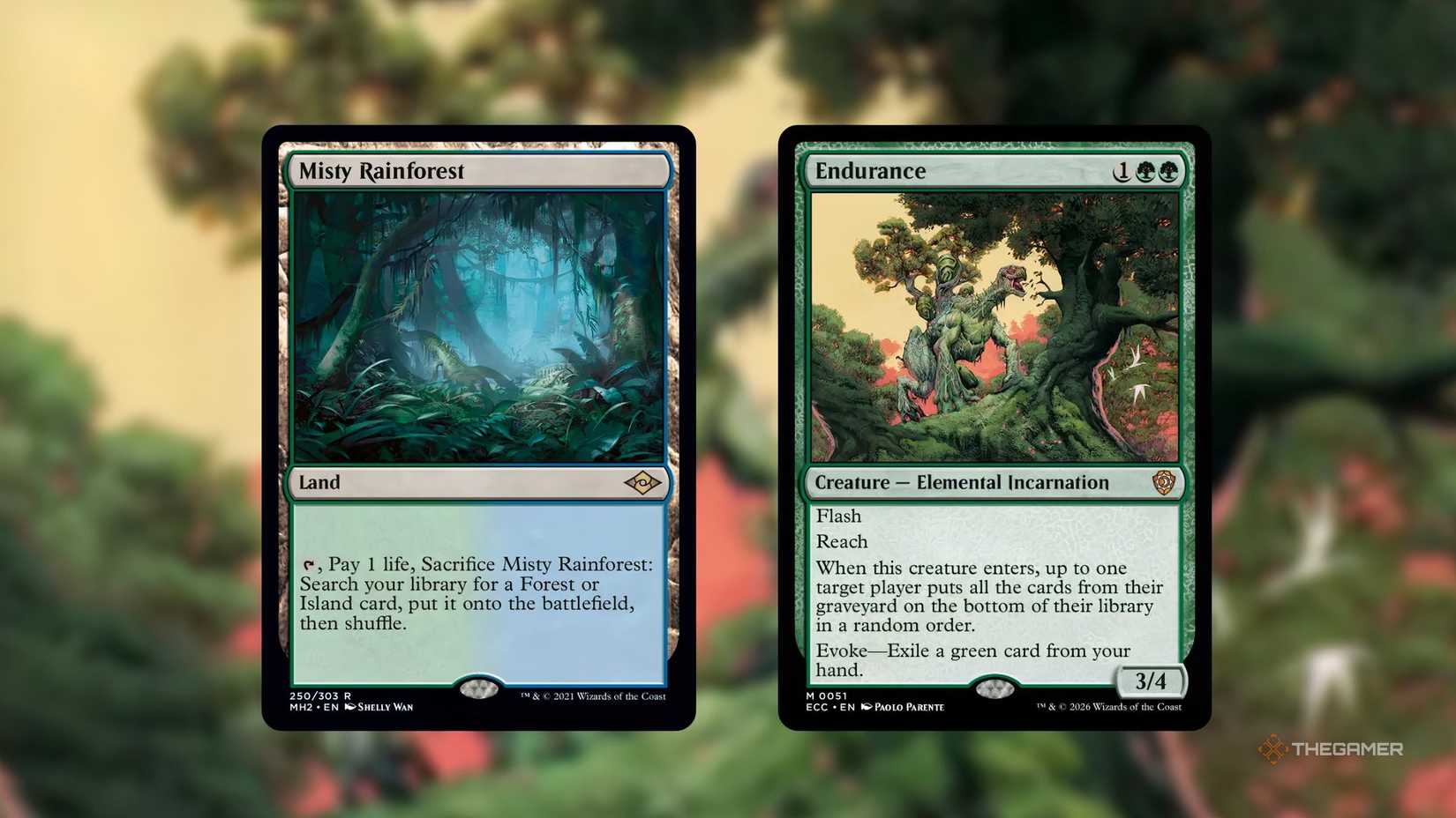 Edurance and Misty Rainforest MTG cards.