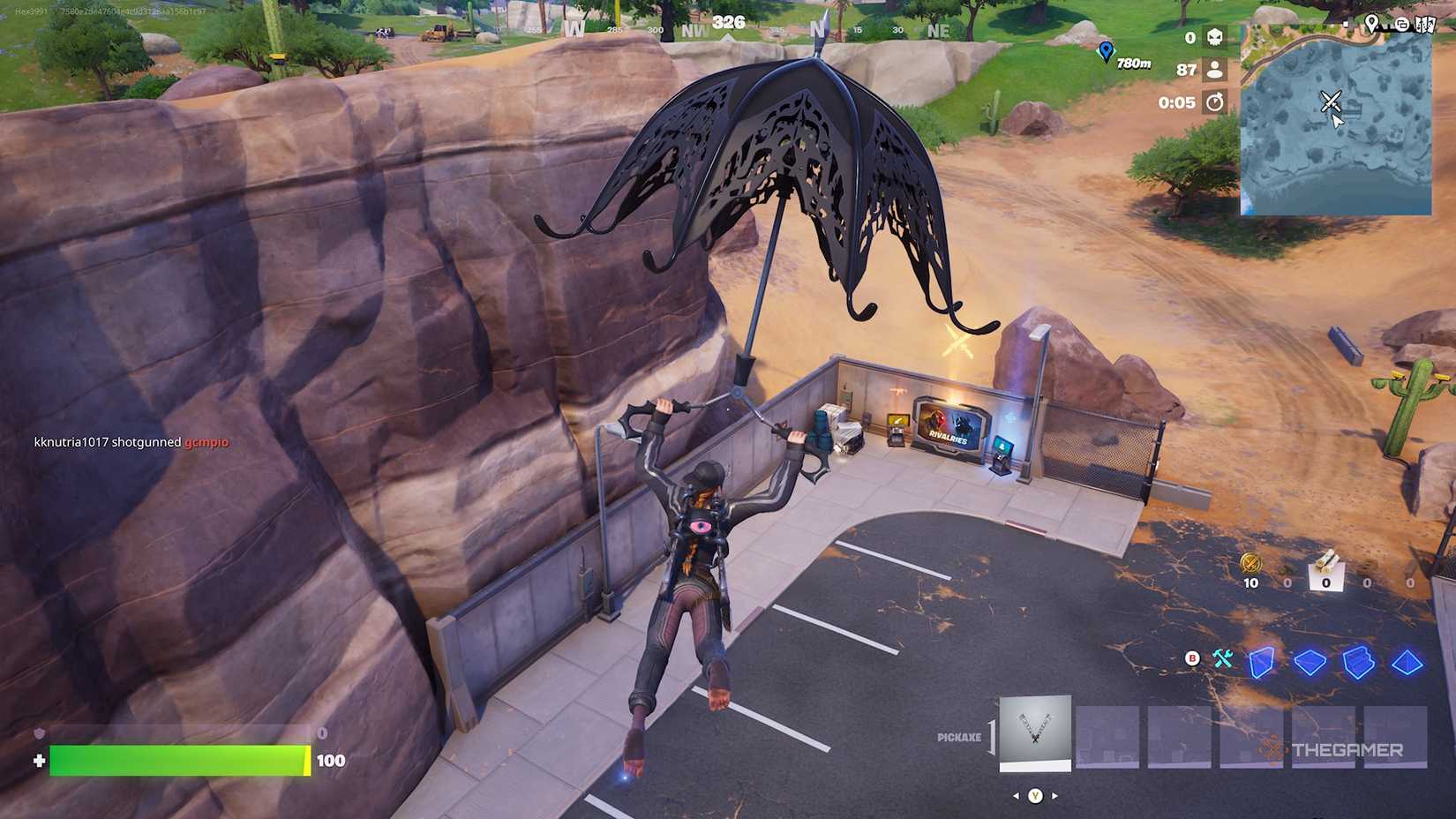 Fortnite gliding to the ground.