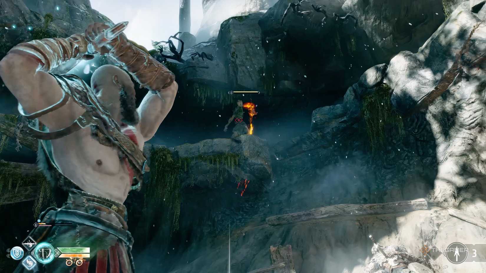 Kratos Lord of War fighting with a big axe.