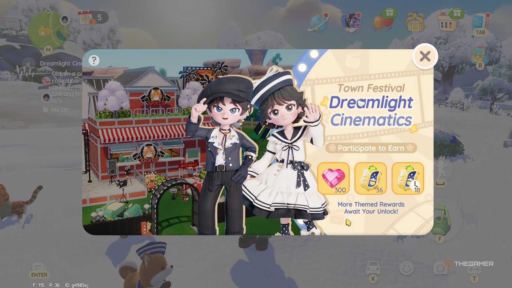 Heartopia Dreamlight Cinematics menu screen.