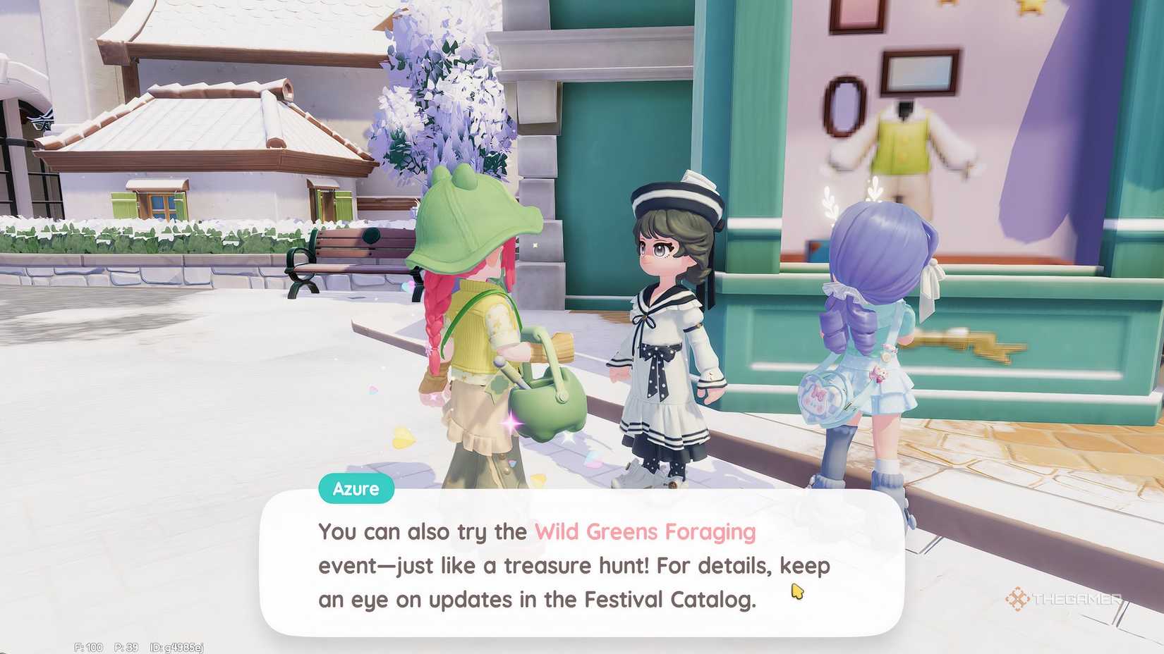 Heartopia Talks to Azure outside the clothing store.