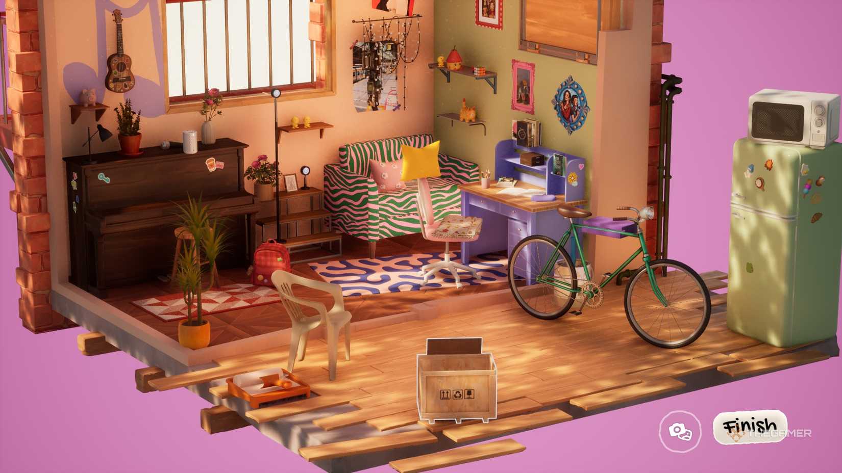 Nice room with trash can.