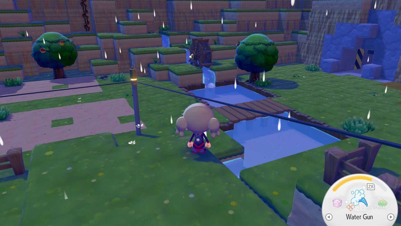 Fixing the water wheel at Pokopia.