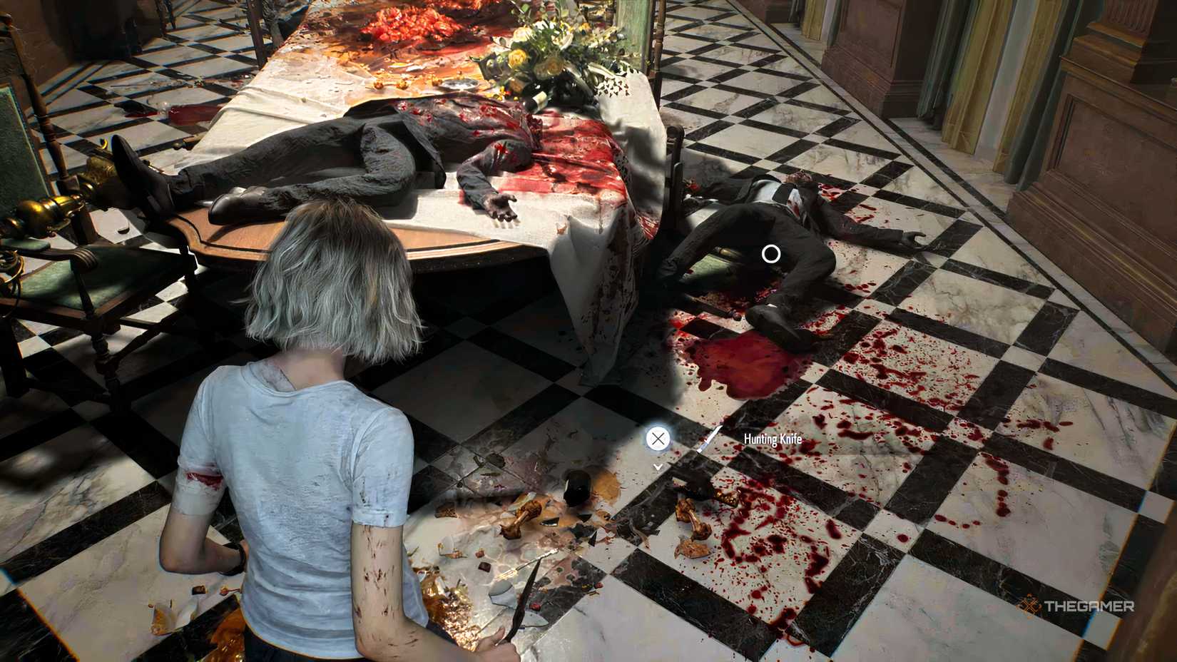 The defeated Infected drops a melee knife for Grace to use in Resident Evil Requiem.
