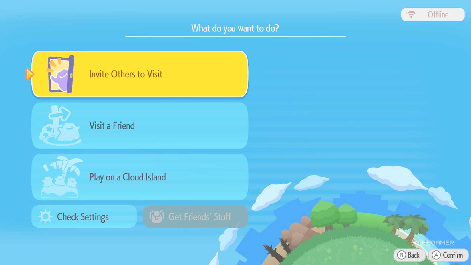 Pokemon Pokopia’s online play menu.