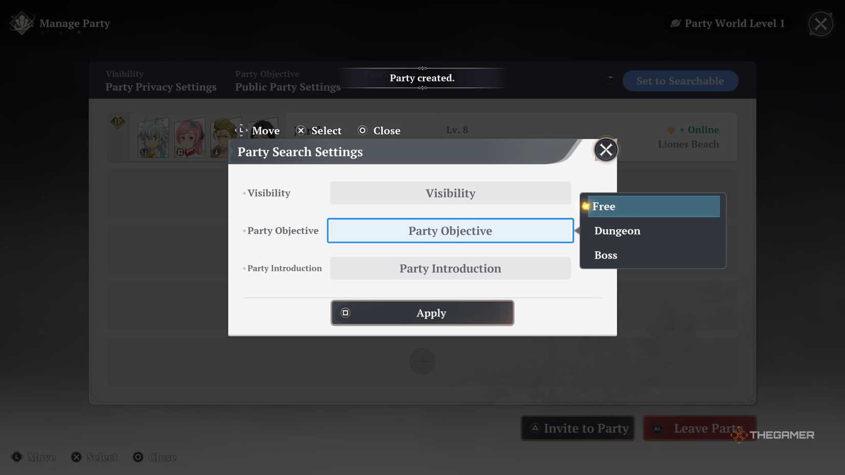 Forming a party in The Seven Deadly Sins: Origins.