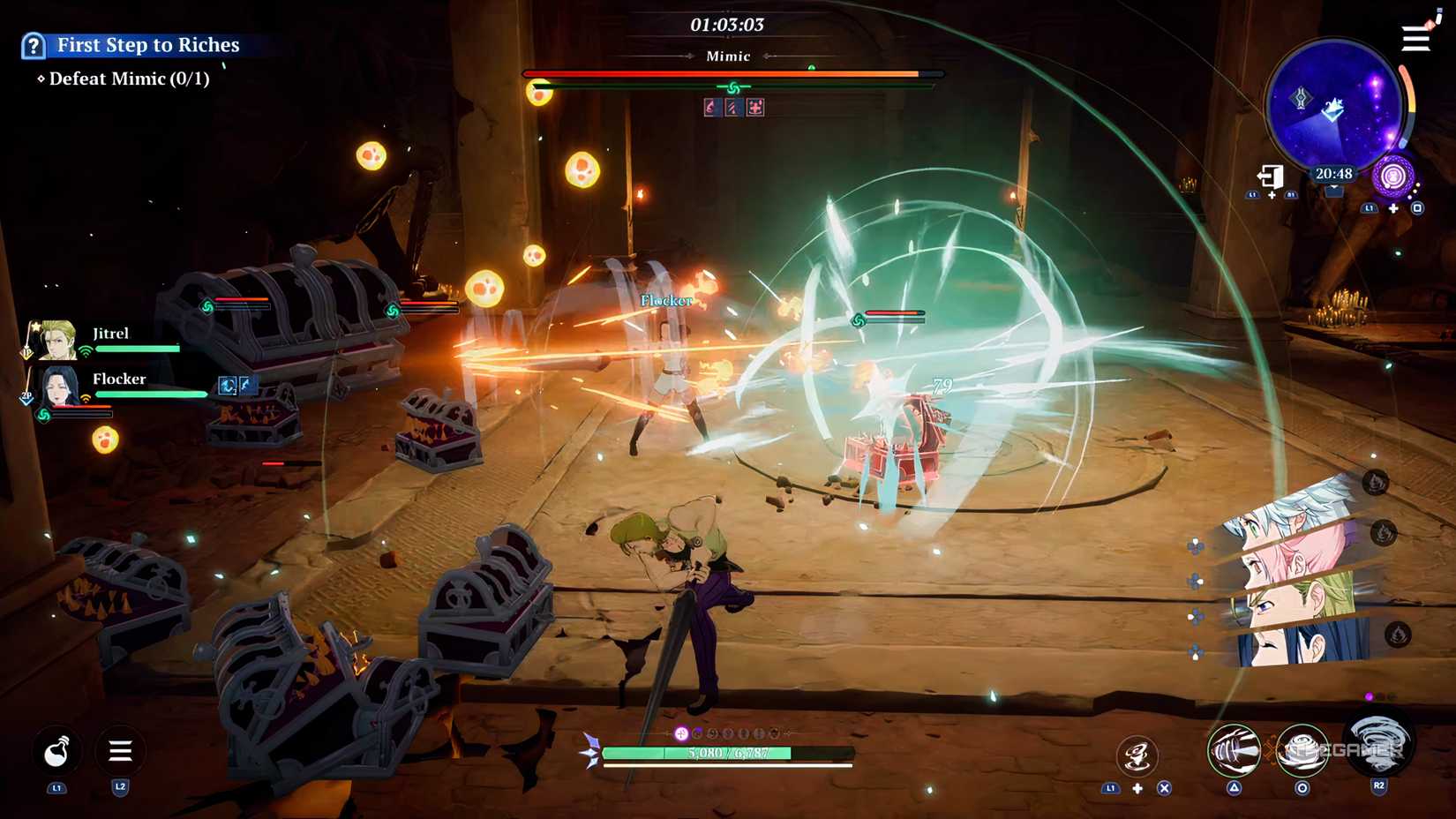 Seven Deadly Sins: Two players playing co-op in a dungeon in Origins.