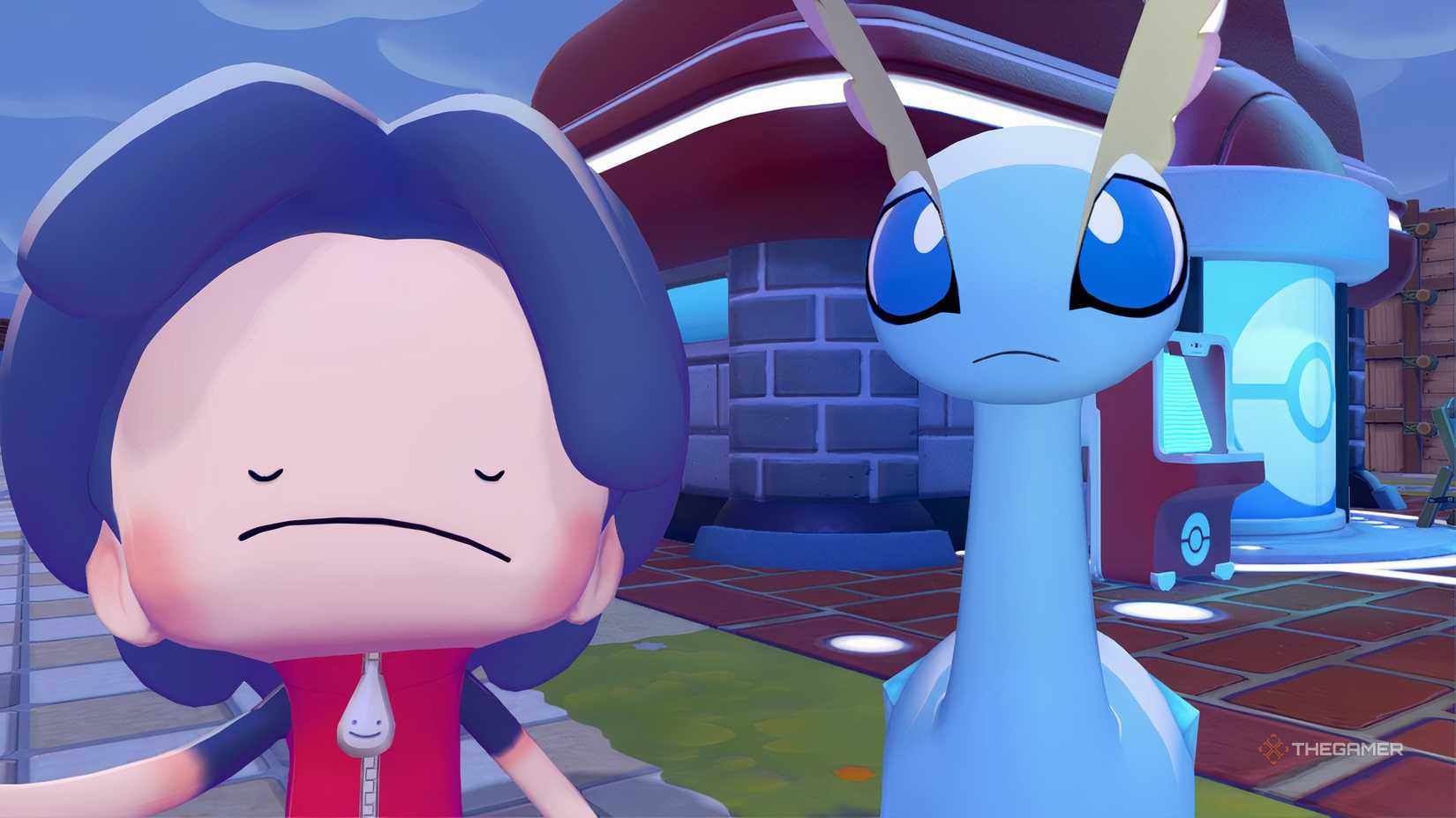 Ditto looking sad next to Amaura in Pokemon Pokopia.