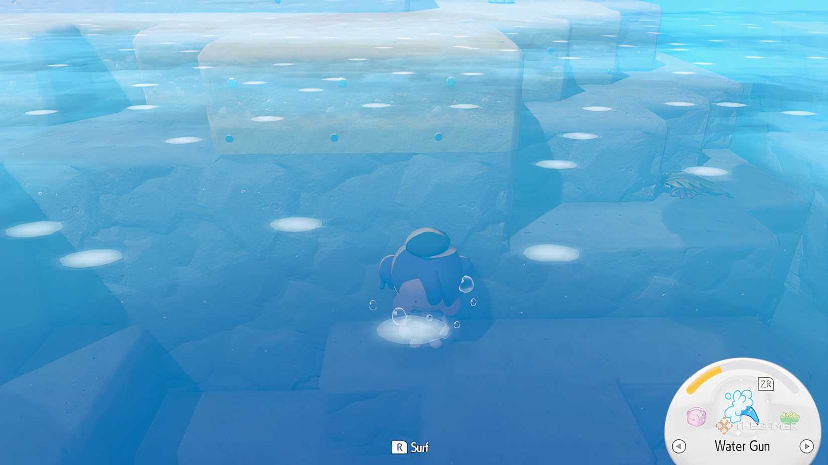 Ditto drowning underwater in Pokemon Pokopia.