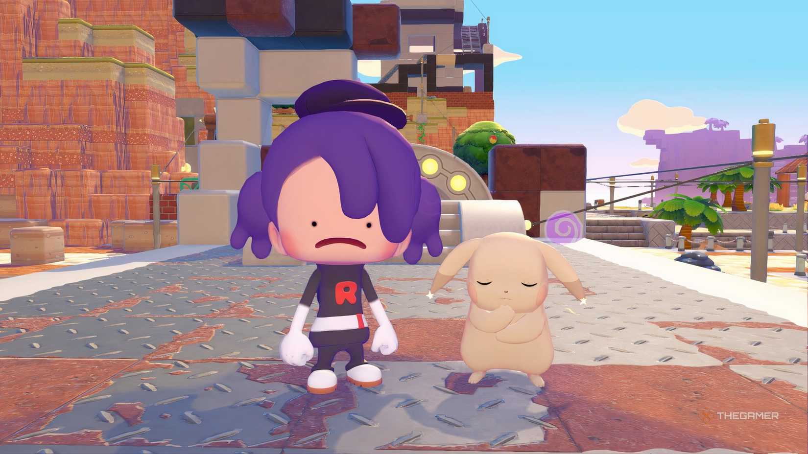 Ditto and Peakychu are thinking and looking worried in Pokemon Pokopia.