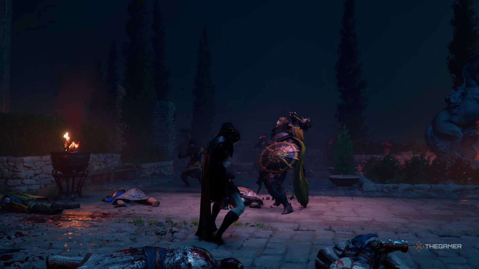 Lucian Bastier swings his mace at Damian in the Crimson Desert.