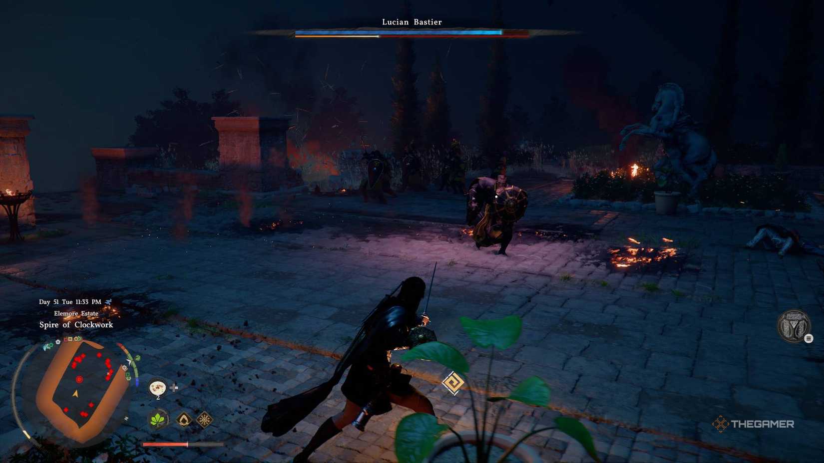 Lucian Bastier with shield and mace in Crimson Desert.