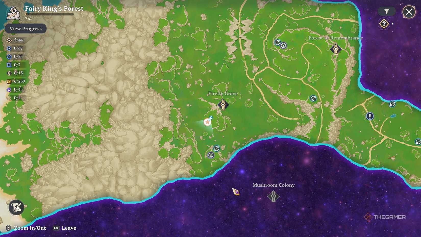 A map marker showing the location of the Spirit Firefly in The Seven Deadly Sins Origin.