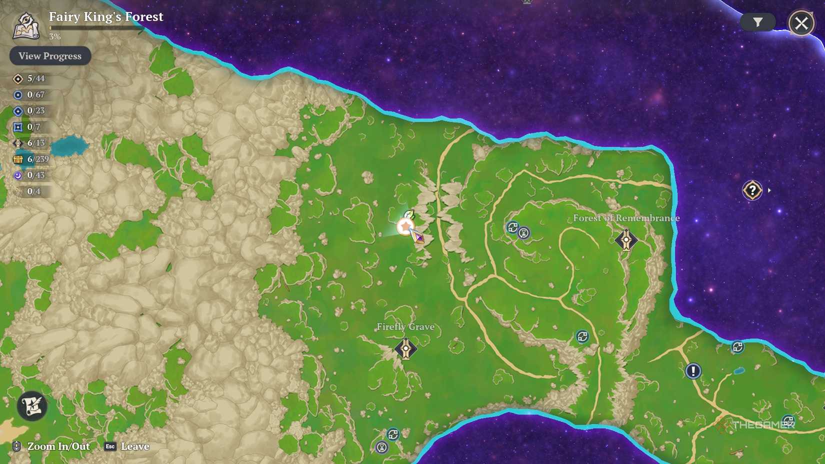 A map marker showing the location of the Spirit Firefly in The Seven Deadly Sins Origin.