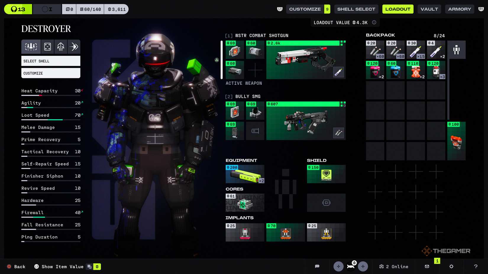 The chaser shows their gear and stats tab in Marathon.