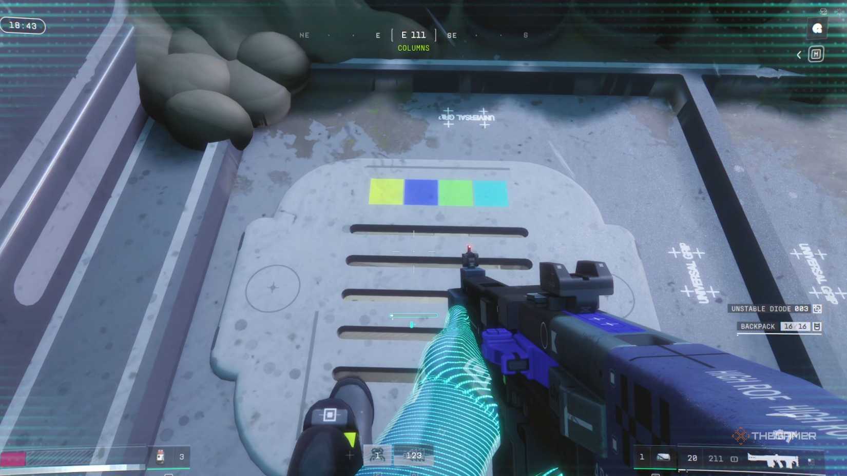 A pillar at the entrance to a building infected with Marathon.